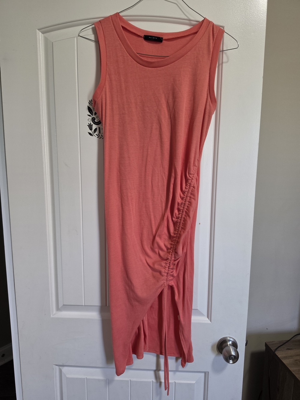 Sleeveless Coral Ruched Side Dress